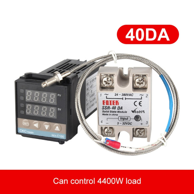 REX-C100 Thermostat + Thermocouple + SSR-40 DA Solid State Module Intelligent Temperature Control Kit, 40DA