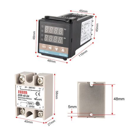 REX-C100 Thermostat + Thermocouple + SSR-40 DA Solid State Module Intelligent Temperature Control Kit, 40DA