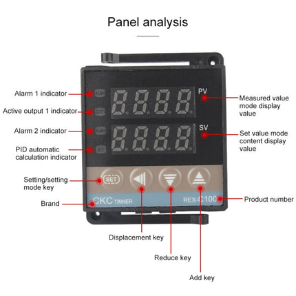2700W REX-C100 Thermostat + Heat Sink + Thermocouple + SSR-25 DA Solid State Module Intelligent Temperature Control Kit, 25DA