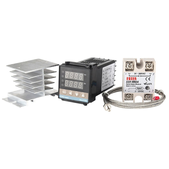 11000W REX-C100 Thermostat + Heat Sink + Thermocouple + SSR-100 DA Solid State Module Intelligent Temperature Control Kit
