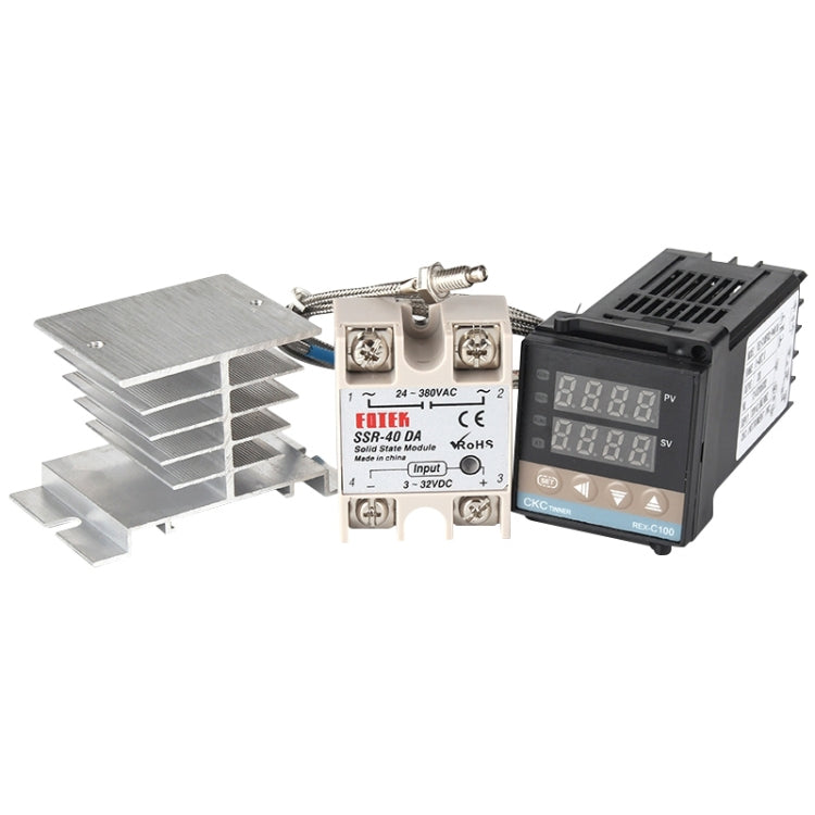 11000W REX-C100 Thermostat + Heat Sink + Thermocouple + SSR-100 DA Solid State Module Intelligent Temperature Control Kit, 100DA