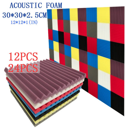 24 PCS Recording Studio Drum Room Acoustic Foam, Random Color Delivery