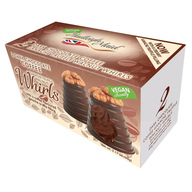Vegan friendly dark chocolate coffee ganache walnut whirls twin pack