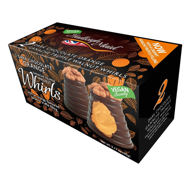 Vegan friendly dark chocolate orange ganache walnut whirls twin pack