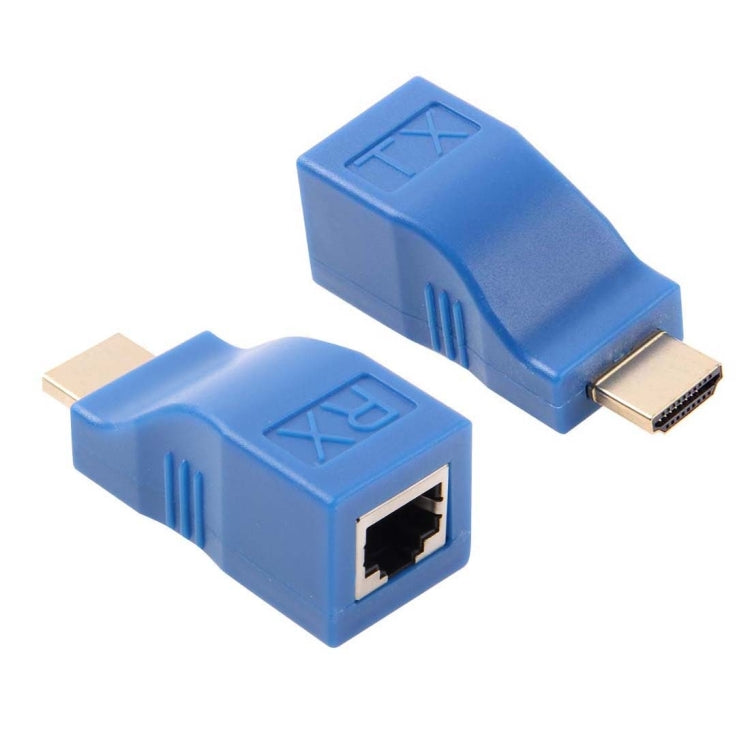 HDMI to RJ45 Extender Adapter (Receiver & Transmitter) by Cat-5e/6 Cable, Transmission Distance: 30m, Single RJ45 Blue