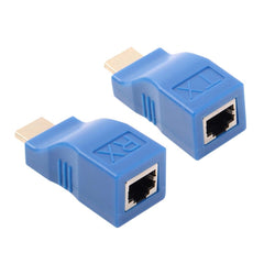 HDMI to RJ45 Extender Adapter (Receiver & Transmitter) by Cat-5e/6 Cable, Transmission Distance: 30m, Single RJ45 Blue