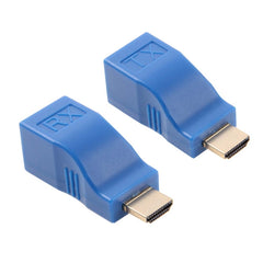 HDMI to RJ45 Extender Adapter (Receiver & Transmitter) by Cat-5e/6 Cable, Transmission Distance: 30m, Single RJ45 Blue