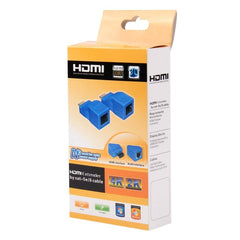 HDMI to RJ45 Extender Adapter (Receiver & Transmitter) by Cat-5e/6 Cable, Transmission Distance: 30m, Single RJ45 Blue