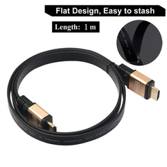 1m HDMI 2.0 (4K)  30AWG High Speed 18Gbps Gold Plated Connectors HDMI Male to HDMI Male Flat Cable, Length: 1m