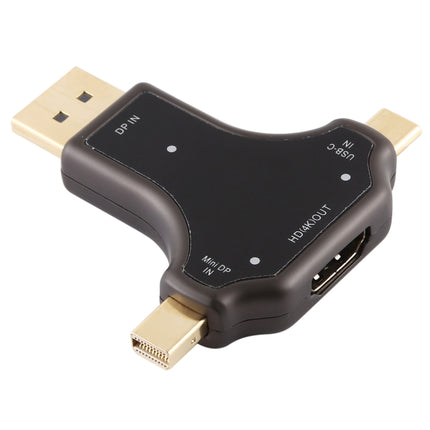 Adaptador 3 en 1 DisplayPort + Mini DP + UCB-C / Type-C macho a HDMI hembra, D63A