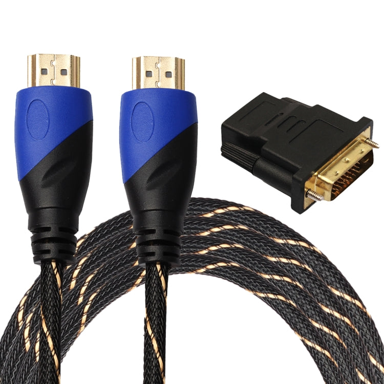 3m HDMI 1.4 Version 1080P Woven Net Line Blue Black Head HDMI Male to HDMI Male Audio Video Connector Adapter Cable with DVI Adapter Set, 3m with DVI Adapter