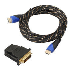 3m HDMI 1.4 Version 1080P Woven Net Line Blue Black Head HDMI Male to HDMI Male Audio Video Connector Adapter Cable with DVI Adapter Set, 3m with DVI Adapter