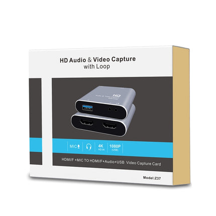 Z37 HDMI Female + Mic to HDMI Female + Audio + USB HD Video & Audio Capture Card with Loop, Z37