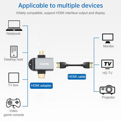 2 in 1 Mini HDMI Male + Micro HDMI Male to HDMI Female Gold-plated Head Adapter, Mini HDMI Male+Micro HDMI Male to HDMI Female