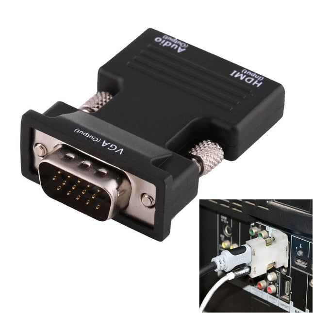 HDMI Female to VGA Male Converter with Audio Output Adapter for Projector, Monitor, TV Sets, HDMI to VGA+Audio