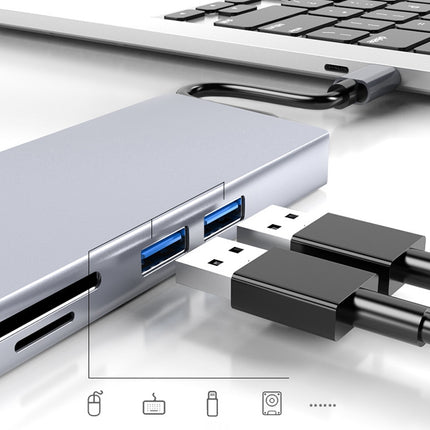 HW-TC12 8 In 1 Type-C / USB-C Multifunctional Extension HUB Adapter Hdmi / Vga Hub Card Reader + Network Card