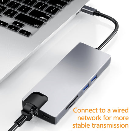 HW-TC12 8 In 1 Type-C / USB-C Multifunctional Extension HUB Adapter Hdmi / Vga Hub Card Reader + Network Card
