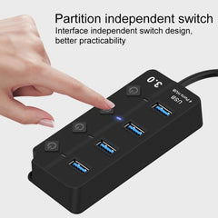 Onten 5301 USB 3.0 Male to 4 USB 2.0 Female Splitter Extender with Independent Switch, 5301