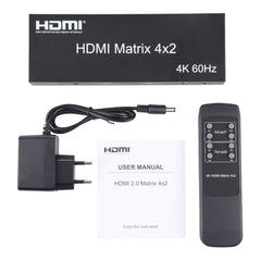 HDMI 4x2 Matrix Switcher / Splitter with Remote Controller, Support ARC / MHL / 4Kx2K / 3D, 4 Ports HDMI Input, 2 Ports HDMI Output, Support ARC / MHL / 4Kx2K / 3D