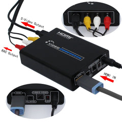 HDMI to Composite / AV S-Video Converter RCA CVBS/L/R Video Converter Adapter, EU Plug, HDMI to AV + S-Video