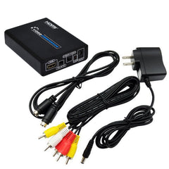 HDMI to Composite / AV S-Video Converter RCA CVBS/L/R Video Converter Adapter, EU Plug, HDMI to AV + S-Video