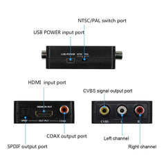 HDMI to AV Audio Converter Support SPDIF Coaxial Audio NTSC PAL Composite Video HDMI to 3RCA Adapter for TV /PC /PS3 / Blue-ray DVD, AV + Aduio