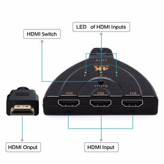 3 in 1 HDMI Input  4K x 2K HDTV Pigtail Switch Adapter HDMI Splitter, 1 in 3