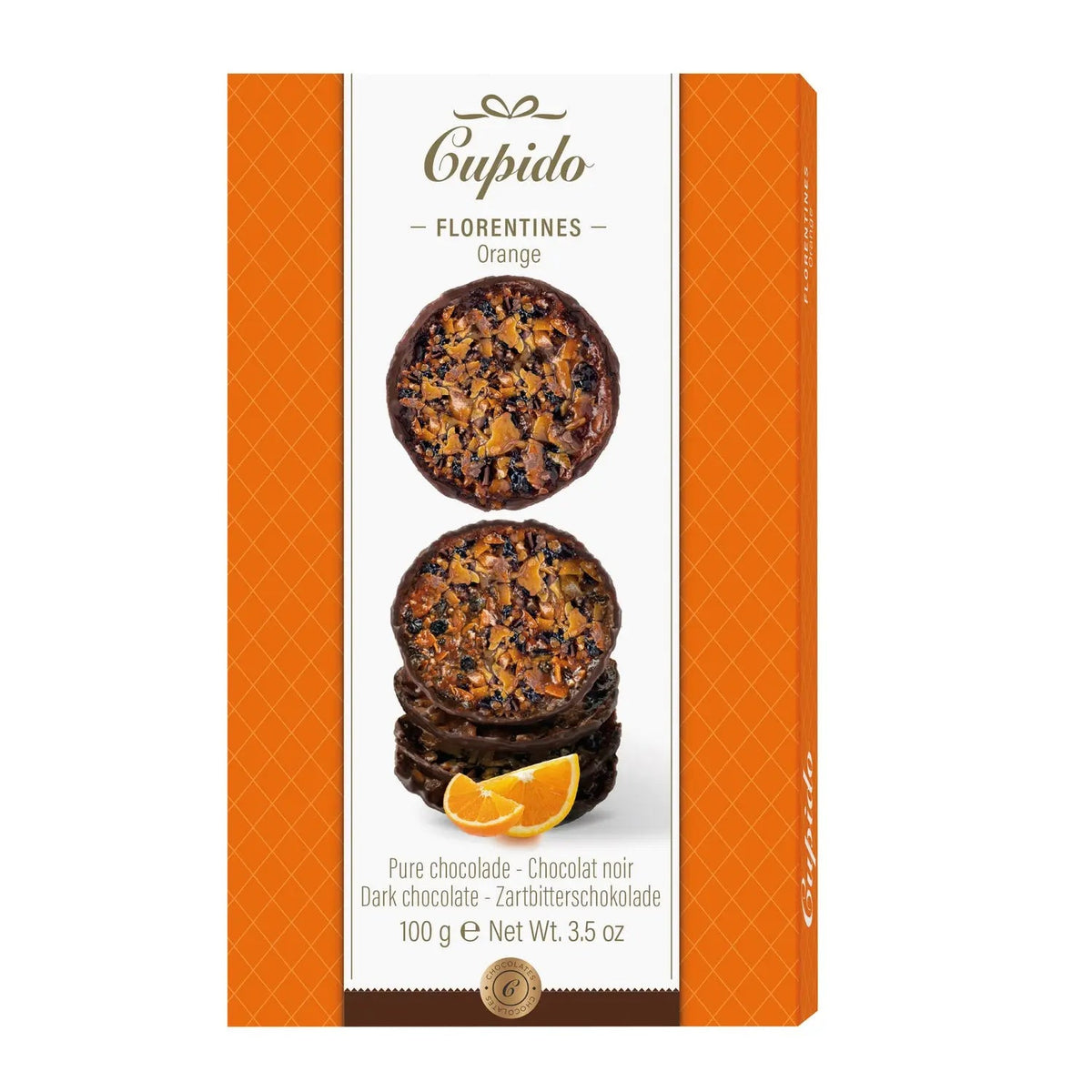 Cupido dark chocolate orange flavoured florentines