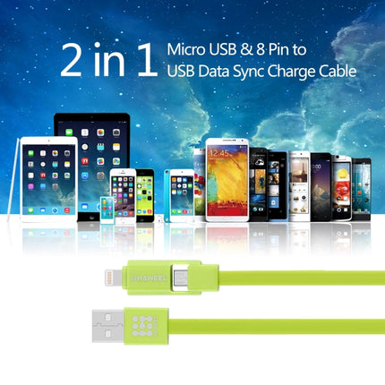 HAWEEL 1m 2 in 1 Micro USB & 8 Pin to USB Data Sync Charge Cable, 2 in 1, 2 in 1 Cable in two connectors