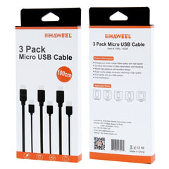 3 PCS HAWEEL 1m High Speed Micro USB to USB Data Sync Charging Cable Kits For Galaxy, Huawei, Xiaomi, LG, HTC and other Smart Phones