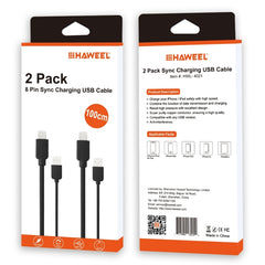 2 PCS HAWEEL 1m High Speed 8 pin to USB Sync and Charging Cable Kit for iPhone, iPad, 2pcs