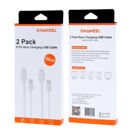 2 PCS HAWEEL 1m High Speed 8 pin to USB Sync and Charging Cable Kit for iPhone, iPad, 2pcs