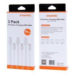 3 PCS HAWEEL 1m High Speed 8 pin to USB Sync and Charging Cable Kit for iPhone, iPad, 3pcs