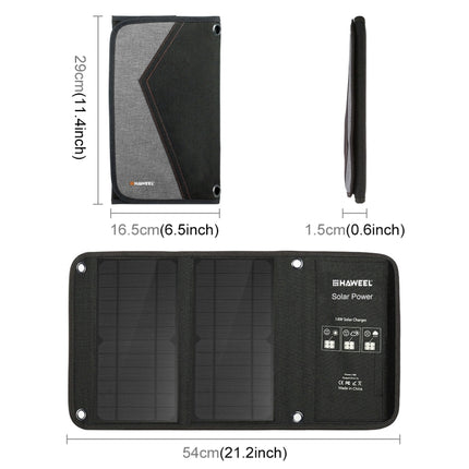 HAWEEL 14W Foldable Solar Panel Charger with 5V / 2.4A Max Dual USB Ports