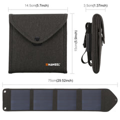 HAWEEL 14W 5V 2.4A Portable Foldable Solar Charger Outdoor Travel Rechargeable Folding Bag with 4 Solar Panels & USB Port, Size: S, 14W