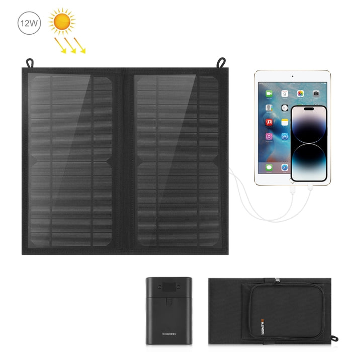 HAWEEL 12 W 2 Panele, faltbare Solarpanel-Ladetasche mit 5 V/3,1 A Max, zwei USB-Anschlüssen, unterstützt QC3.0 und AFC, 12 W 2 Panele