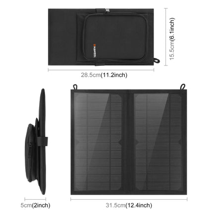 HAWEEL 12W 2 Panels Foldable Solar Panel Charger Bag with 5V / 3.1A Max Dual USB Ports, Support QC3.0 and AFC