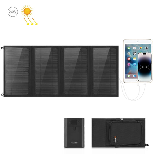 Bolsa de carga solar plegable HAWEEL de 24 W y 4 paneles con dos puertos USB de 5 V/3,1 A máx., compatible con QC3.0 y AFC, 24 W y 4 paneles