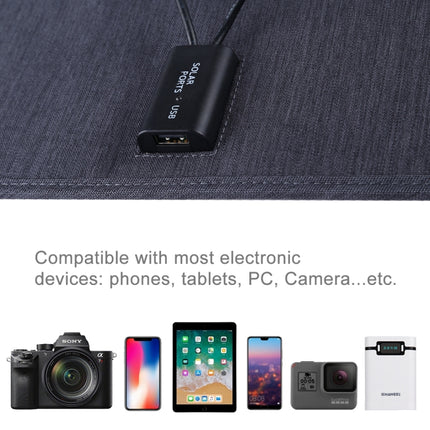 Tragbares 20-W-Solarpanel-Ladegerät aus monokristallinem Silizium von HAWEEL, mit USB-Anschluss und Halterung sowie Tiger-Clip, unterstützt QC3.0 und AFC