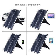 Cargador portátil de panel solar de silicio monocristalino HAWEEL de 20 W, con puerto USB, soporte y clip Tiger, compatible con QC3.0 y AFC