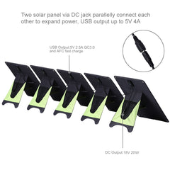 HAWEEL 5 PCS 20W Monocrystalline Silicon Solar Power Panel Charger, with USB Port & Holder & Tiger Clip, Support QC3.0 and AFC