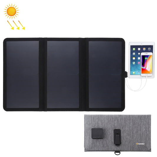 HAWEEL 21W Ultrathin 3-Fold Foldable 5V / 3A Solar Panel Charger with Dual USB Ports, Support QC3.0 and AFC, Ultrathin 21W