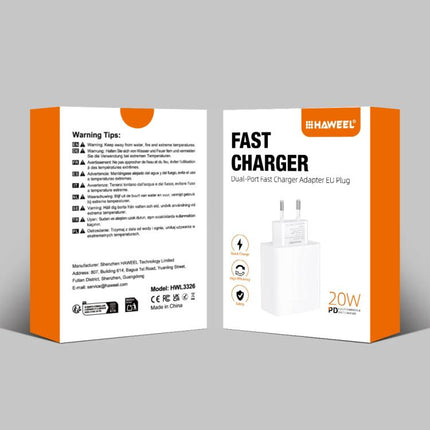 HAWEEL 20W Dual-Port Fast Charger Adapter, EU Plug, Dual-Port Charger EU Plug