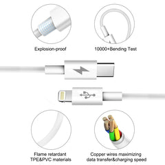 Cable de carga rápida HAWEEL 25 W 3 A USB-C/Tipo-C a 8 pines PD para iPhone, iPad, longitud del cable: 1 m, Tipo-C a 8 pines 1 m