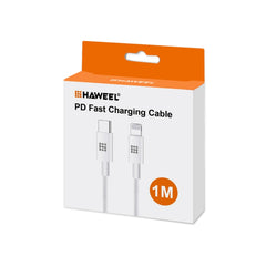 Cable de carga rápida HAWEEL 25 W 3 A USB-C/Tipo-C a 8 pines PD para iPhone, iPad, longitud del cable: 1 m, Tipo-C a 8 pines 1 m