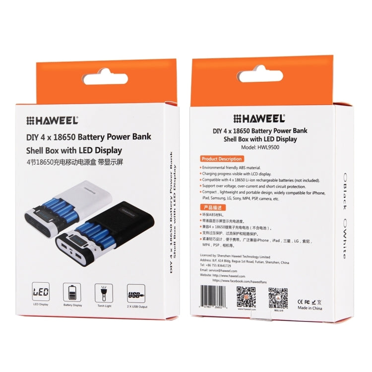 HAWEEL DIY 4 x 18650 Battery (Not Included) 10000mAh Power Bank Shell Box with 2 x USB Output & Display for iPhone, Galaxy, Sony, HTC, Google, Huawei, Xiaomi, Lenovo and other Smartphones, DIY 4 x 18650 10000mAh  Battery (US)���������������������������...