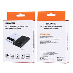 HAWEEL DIY 4x 18650 Battery (Not Included) 12000mAh Dual-way QC Charger Power Bank Shell Box with 2x USB Output & Display,  Support QC 2.0 / QC 3.0 / FCP / SFCP /  AFC / MTK / BC 1.2 / PD, DIY 4x 18650 Batteries 12000mAh