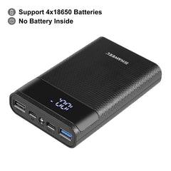 HAWEEL DIY 4x 18650 Battery (Not Included) 12000mAh Dual-way QC Charger Power Bank Shell Box with 2x USB Output & Display,  Support QC 2.0 / QC 3.0 / FCP / SFCP /  AFC / MTK / BC 1.2 / PD, DIY 4x 18650 Batteries 12000mAh