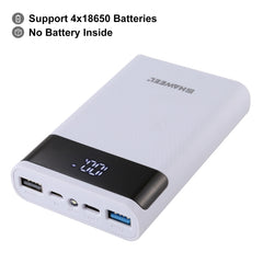 HAWEEL DIY 4x 18650 Battery (Not Included) 12000mAh Dual-way QC Charger Power Bank Shell Box with 2x USB Output & Display,  Support QC 2.0 / QC 3.0 / FCP / SFCP /  AFC / MTK / BC 1.2 / PD, DIY 4x 18650 Batteries 12000mAh