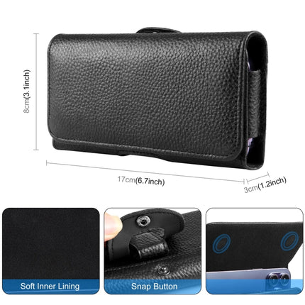 HAWEEL 6.1-6.8 inch Litchi Texture Genuine Leather Phone Belt Clip Horizontal Carrying Pouch, 6.1-6.8 inch